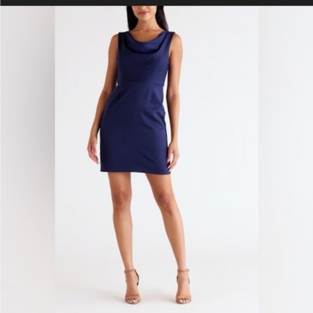 NWT San Edelman Sophisticated Midnight Blue Cowl Neck Dress